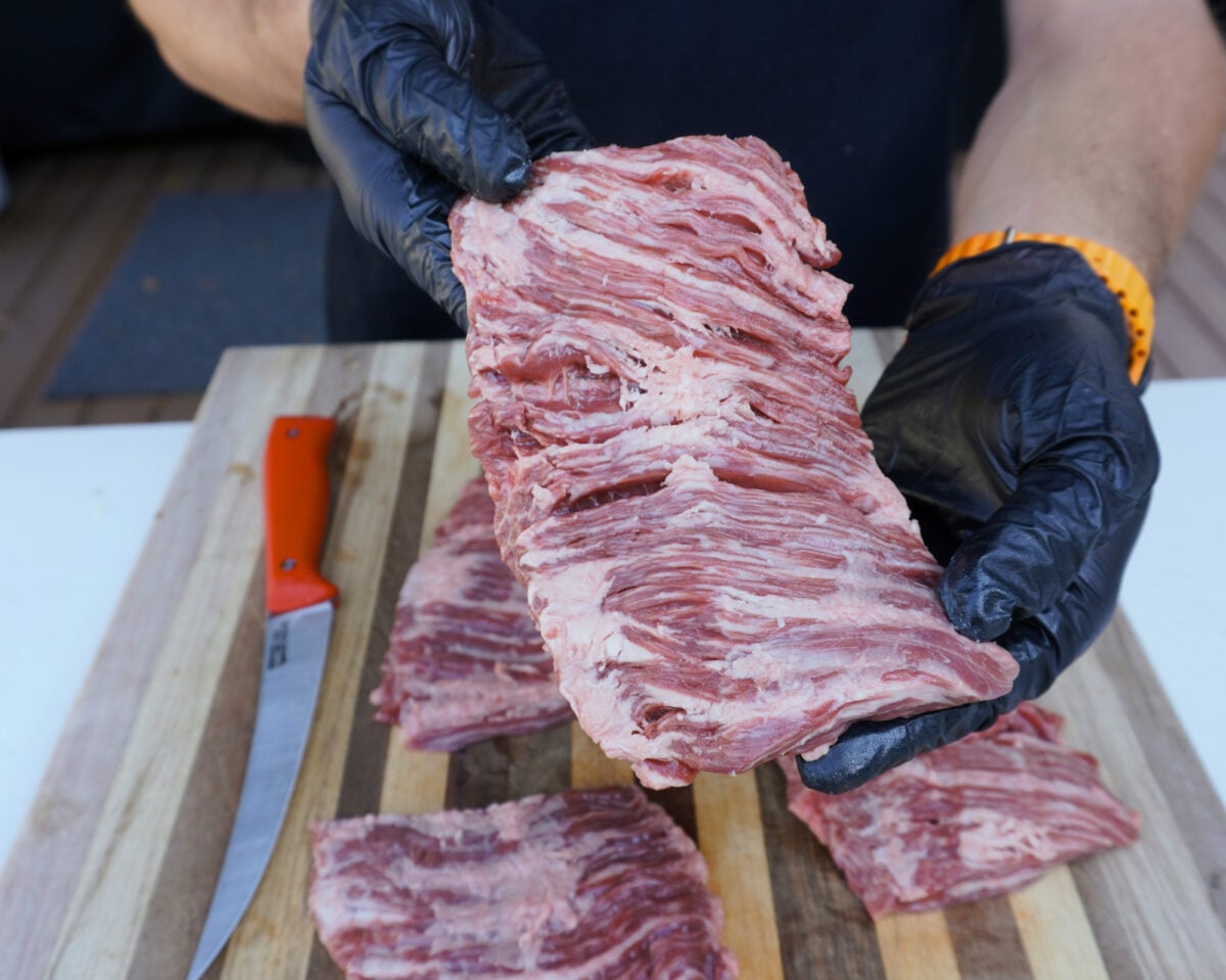 raw, trimmed skirt steak.