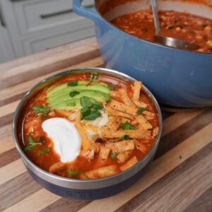 Quick and Easy Chicken Tortilla Soup plated.